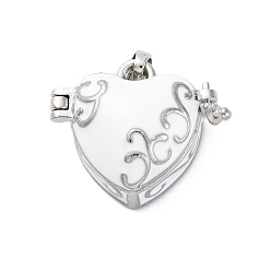 Белый Латунь эмаль Locket подвески, стойки покрытие, долговечный, без свинца и без кадмия, шарма сердца, белые, 18x21x11.5 мм, отверстие : 5.5x3.5 мм, внутренний диаметр: 11x14 мм