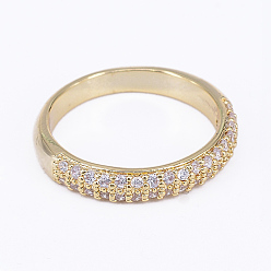 Golden Brass Micro Pave Cubic Zirconia Finger Rings, Golden, 16~19mm