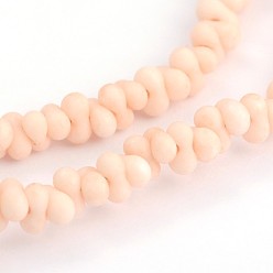 Misty Rose Frosted Bone Glass Bead Strands, Misty Rose, 4x2mm, Hole: 1mm; about 260pcs/strand, 16.53~16.92 inch(42~43cm)