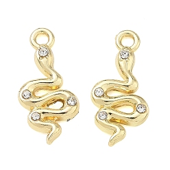 Snake Alloy Rhinestone Pendants,  Long-Lasting Plated, Golden, Snake Charms, 20x9.5x2.5mm, Hole: 1.8mm