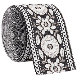 Noir 5 Ruban vintage en polyester jacquard, fleur, ruban tissé brodé, noir, 2-3/8 pouces (60 mm)