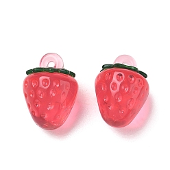 Deep Pink Transparent Acrylic Pendants, Strawberry Charms, Deep Pink, 18.5x13.5mm, Hole: 1.4mm