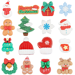 Mixed Shapes 96Pcs 16 Styles Christmas Opaque Resin Cabochons, for Jewelry Making, Mixed Colors, Mixed Shapes, 21.5~30x13~24x5~8.5mm, 6ps/style