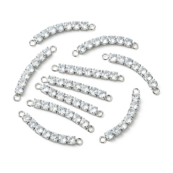 Real Platinum Plated SHEGRACE Brass Pave Clear Cubic Zirconia Connector Charms, Rectangle Links, Cadmium Free & Lead Free & Nickel Free, Real Platinum Plated, 35x4x3.5mm, Hole: 2mm