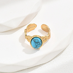 Золотой Кольцо-манжета из нержавеющей стали в винтажном стиле с овальным синтетическим бирюзовым покрытием для подарка на праздник, золотые, внутренний диаметр: 16~18 мм