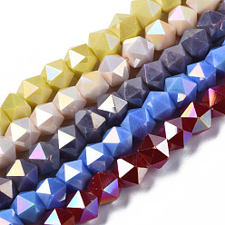 Gemischte Farbe Galvanisieren Glasperlen, ab Farbe plattiert, facettiert, sternförmige runde Perlen, Gemischte Farbe, 8x6.5x4 mm, Bohrung: 1.2 mm, ca. 68~70 Stk. / Strang, 21.25~22.04 Zoll (54~56 cm)