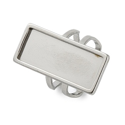 Нержавеющая Сталь Цвет 304 компоненты манжетного кольца из нержавеющей стали, Настройки колодки кольцо, прямоугольные, цвет нержавеющей стали, лоток : 25x10 мм, Прямоугольник: 28x13 мм, внутренний диаметр: 18 мм