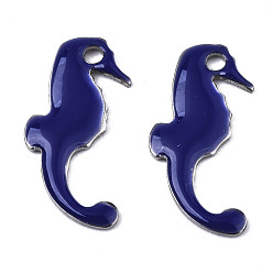 Mitternachtsblau 201 Edelstahl Emaille Reize, Seepferdchen, Edelstahl Farbe, Mitternachtsblau, 15x7x1 mm, Bohrung: 1.2 mm