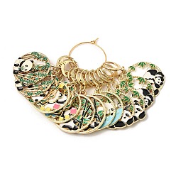 Couleur Mélangete Alliage émail panda pendentif point marqueurs, breloques créoles à levier au crochet, marqueur de point de verrouillage avec anneau de charme de verre de vin, couleur mixte, 4.5 cm, 7 style, 2 pcs / style, 14 pièces / kit