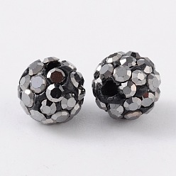 Jet Hematite Grade A Rhinestone Pave Disco Ball Beads, for Unisex Jewelry Making, Round, Jet Hematite, PP9(1.5.~1.6mm), 8mm, Hole: 1mm