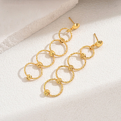 Настоящее золото 18K Элегантные и универсальные серьги-гвоздики из латуни, кольцо цепочка шарм, реальный 18 k позолоченный, 60x13 мм