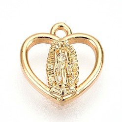 Настоящее золото 18K Латунные подвески, Сердце с Девой Марией, без кадмия, без никеля и без свинца, реальный 18 k позолоченный, 13.1x12.5x2.4 мм, отверстие : 1.5 мм