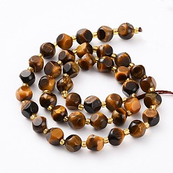 Tiger Eye Natural Tiger Eye Beads Strands, with Seed Beads, Six Sided Celestial Dice, Faceted, 8~8.5x8~8.5mm, Hole: 1mm, about 50pcs/strand, 15.75 inch(40cm)
