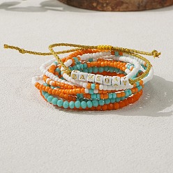Оранжевый 10шт. браслеты из стеклянного бисера и эластичного стекла, Регулируемые акриловые браслеты с бусинами для женщин, подходящие для игрового дня., оранжевые, 6.89 дюйм (17.5 см) ~ 11.02 дюйм (28 см)