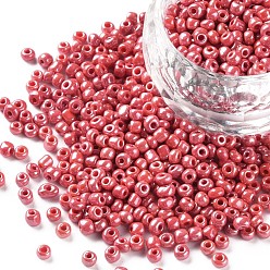 Red Glass Seed Beads, Opaque Colors Lustered, Round, Red, 3mm, Hole: 1mm, about 10000pcs/pound