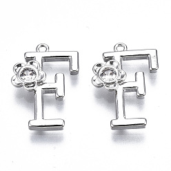 Letter F Латунные подвески, со стразами, без кадмия, без никеля и без свинца, алфавит, платина, буква f, 17.5x12x2.5 мм, отверстие : 1 мм