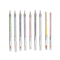 (52) Непрозрачная лаванда 9шт. кисточки для нейл-арта, пластиковая двусторонняя ручка для нанесения точек на ногти, набор инструментов для рисования, разноцветные, 13.9~15.3x0.75 см