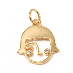 Золотой Латунные микропаве прозрачные подвески с фианитом, с прыжковых колец, долговечный, девушка, золотые, 16x13.5x1.5 мм, переходное кольцо: 5x0.7 мм, внутренний диаметр: 3.6 мм