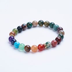 (RRHB277) Кристалл на подкладке из медово-бежевого цвета Естественные индийские браслеты простирания агата бисером, с бисером сплава Spacer, 1-3/4 дюйм (45 мм)