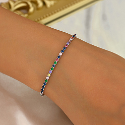 Разноцветный Минималистичные теннисные браслеты из латуни с паве из кубических цирконий для женщин, платина, красочный, 7-1/8 дюйм (18 см)