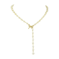 Золотой 304 ожерелье из нержавеющей стали с подвесками, стеклянный искусственный жемчуг для женщин, бантом, золотые, 16.61 дюйм (42.2 см)