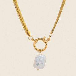 Золотой Модные ожерелья из нержавеющей стали с подвеской в виде змеи из натурального пресноводного жемчуга неправильной формы для женщин, белые, золотые, 17.72 дюйм (45 см)