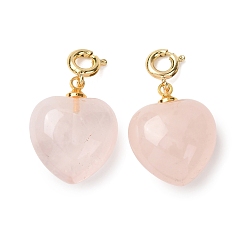 Розовый Кварц Подвеска в форме сердца из натурального розового кварца., с медными застежками, золотые, 24.5~25.5 мм, отверстие : 3 мм