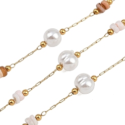 Верблюжий 304 цепи из нержавеющей стали, круглые, с искусственным жемчугом из АБС-пластика и крашеными ракушечными бусинами, ионное покрытие (ip), реальный 18 k позолоченный, несварные, с катушкой, верблюжие, 2x0.5x0.1 мм