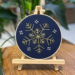 Marine Blue Christmas Snowflake DIY Embroidery Kits, Including Embroidery Cloth & Thread, Needle, Embroidery Hoop, Instruction Sheet, Marine Blue, 160mm