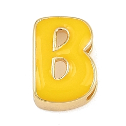 Letter B Laiton perles d'émail, sans cadmium et sans plomb, crémaillère plaquage, plaqué longue durée, réel 18 k plaqué or, lettre b, 14x10x6.5mm, Trou: 3x11mm