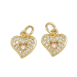 Настоящее золото 16K Латунные микро проложить кубического циркония подвески, сердце прелести, с целью перехода в кольце, реальный 16 k позолоченный, 11x10x2 мм, отверстие : 3.5 мм
