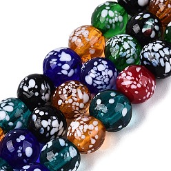 Colorful Handmade Lampwork Beads Strands, Speckled Round, Colorful, 7.5~9mm, Hole: 0.8~1.4mm, about 45~46pcs/strand, 12.60~13.58 inch(32~34.5cm)
