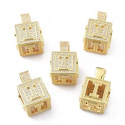 Letter I Кулоны из латуни с микропейвом и прозрачным фианитом, реальный 18 k позолоченный, куб с письмом, letter.i, 26x17x17 мм, отверстие : 5x8 мм