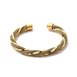Golden Ion Plating(IP) 304 Stainless Steel Mesh Twist Rope Open Cuff Bangle for Women, Golden, Inner Diameter: 2-1/8 inch(5.5cm)