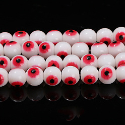 Красный Ручной сглаза бусины бисер нитей, круглые, красные, 8 мм, около 47 шт / нитка