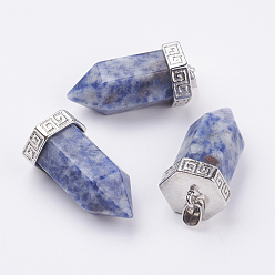 (306FM) Жонкиль матовый с лаймовой подкладкой Натуральные голубые пятна яшмы остроконечные подвески, с латунной найти, пуля, платина, 39x18 мм, отверстие : 4.5x5.5 мм