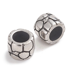 Antique Silver 304 Stainless Steel Beads, Large Hole Beads, Column with Crack Pattern, Antique Silver, 7.2x6mm, Hole: 4.5mm