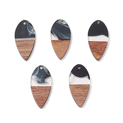 Horse Eye Подвески из перламутровой смолы и орехового дерева, двухцветные геометрические подвески, лошадиный глаз , 38x18x2.5 мм, отверстие : 2 мм