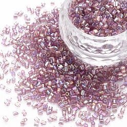 Сливовый Стеклярус, прозрачные цвета радуги, слива, 2.5~3x2 мм, отверстие : 0.9 мм, Около 15000 шт / фунт