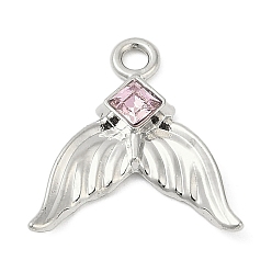 Pink Платинового сплава подвески, прелести рыбий хвост, со стеклом, стойки покрытие, без кадмия, без никеля и без свинца, розовые, 17.5x16.5x3 мм, отверстие : 1.8 мм