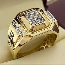 Золотой Квадратные кольца из сплава с кристаллами и стразами, золотые, размер США 10 (19.8 мм)