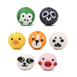 Couleur Mélangete Perles en fimo faits à la main, rond à motif animalier, couleur mixte, 16.5~18x15.5~17mm, Trou: 3mm