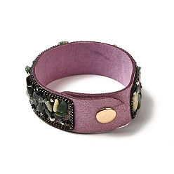 Agate Indienne Bracelet à cordon pression en faux suède, bracelet en perles d'agate indienne naturelle et de coquillages pour hommes femmes, 8-5/8 pouce (22 cm)
