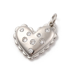Прозрачный Латунные микро проложить кубического циркония подвески, долговечный, без свинца и без кадмия, платина, сердце, прозрачные, 17x17x3.5 мм, отверстие : 3 мм