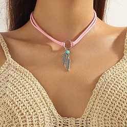Pink Ожерелья-чокеры с подвесками из сплава в стиле бохо и синтетической бирюзы, античное серебро, розовые, 14.17 дюйм (36 см)