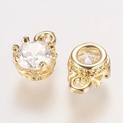 Золотой Прелести латунные горный хрусталь, плоско-круглые, золотые, 8.5x5.5x4 мм, отверстие : 0.5 мм
