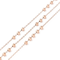 Розовое Золото Ионное покрытие (ip) 304 сателлитные цепи из нержавеющей стали, кабельные цепочки с круглыми бусинами, пайки, с катушкой, розовое золото , ссылка: 1.5x1x0.2 mm, бусины : 3 мм, около 32.8 футов (10 м) / рулон