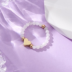 Лунный Камень Кольца из натурального лунного камня, с эластичной хрустальной нитью, латунными бусинами и бусинами из натурального камня, золотые, внутренний диаметр: 20 мм