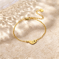 Golden 304 Stainless Steel Polar Bear Link Bracelets, Cable Chain Bracelets for Women, Golden, 6.69 inch(17cm)