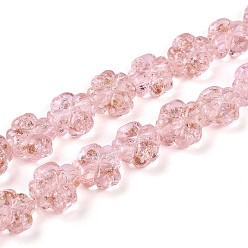 Pink Светящиеся стеклянные бусины ручной работы из золотой фольги, клевер, светится в темноте, розовые, 9~10.5x10~11x4.5~6 мм, отверстие : 1~1.2 мм, около 50 шт / нитка, 19.29 дюйм (49 см)